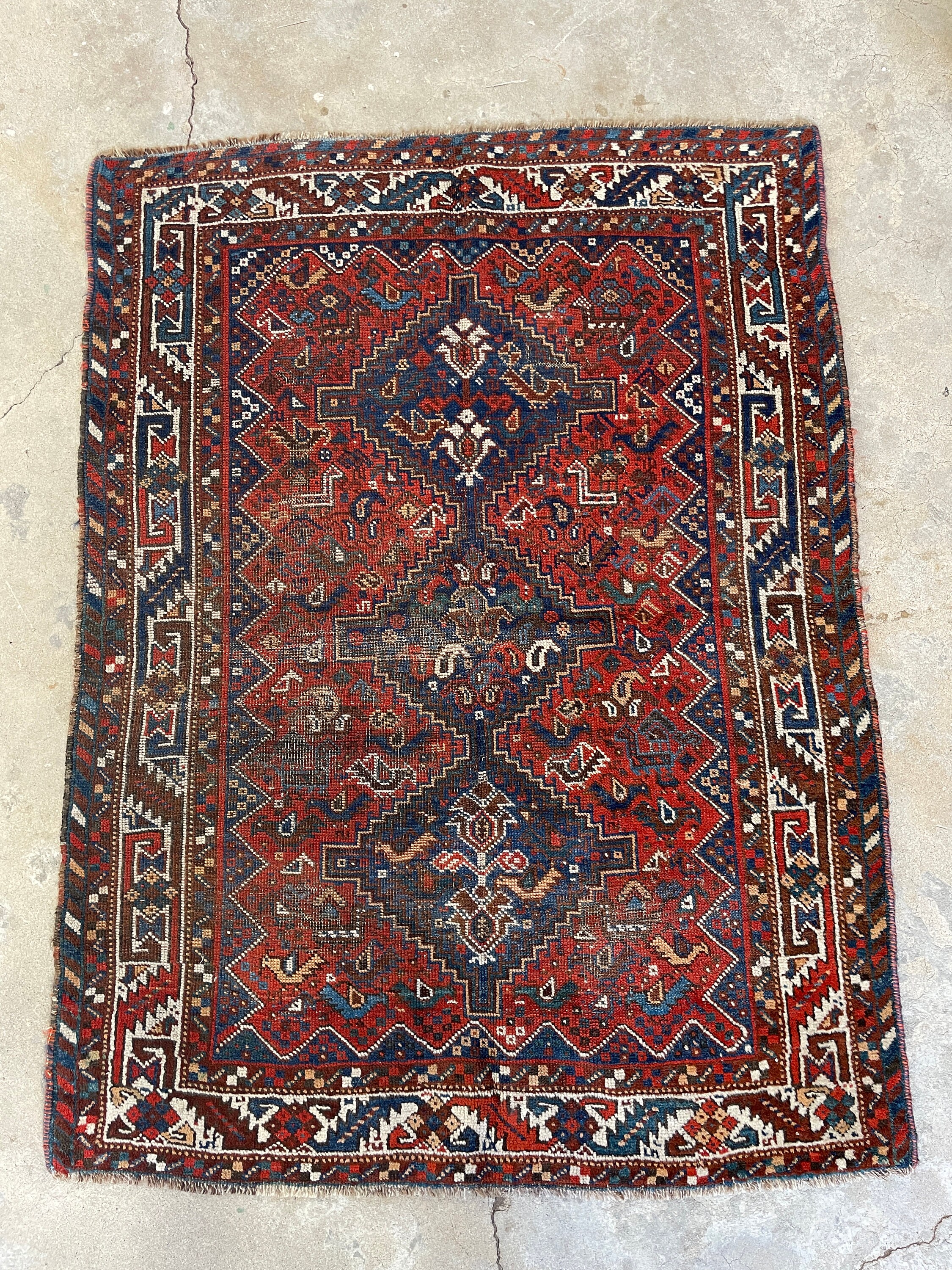 小型ヴィンテージ ペルシャ絨毯 / エリア ラグ / 3'7 x 4'10