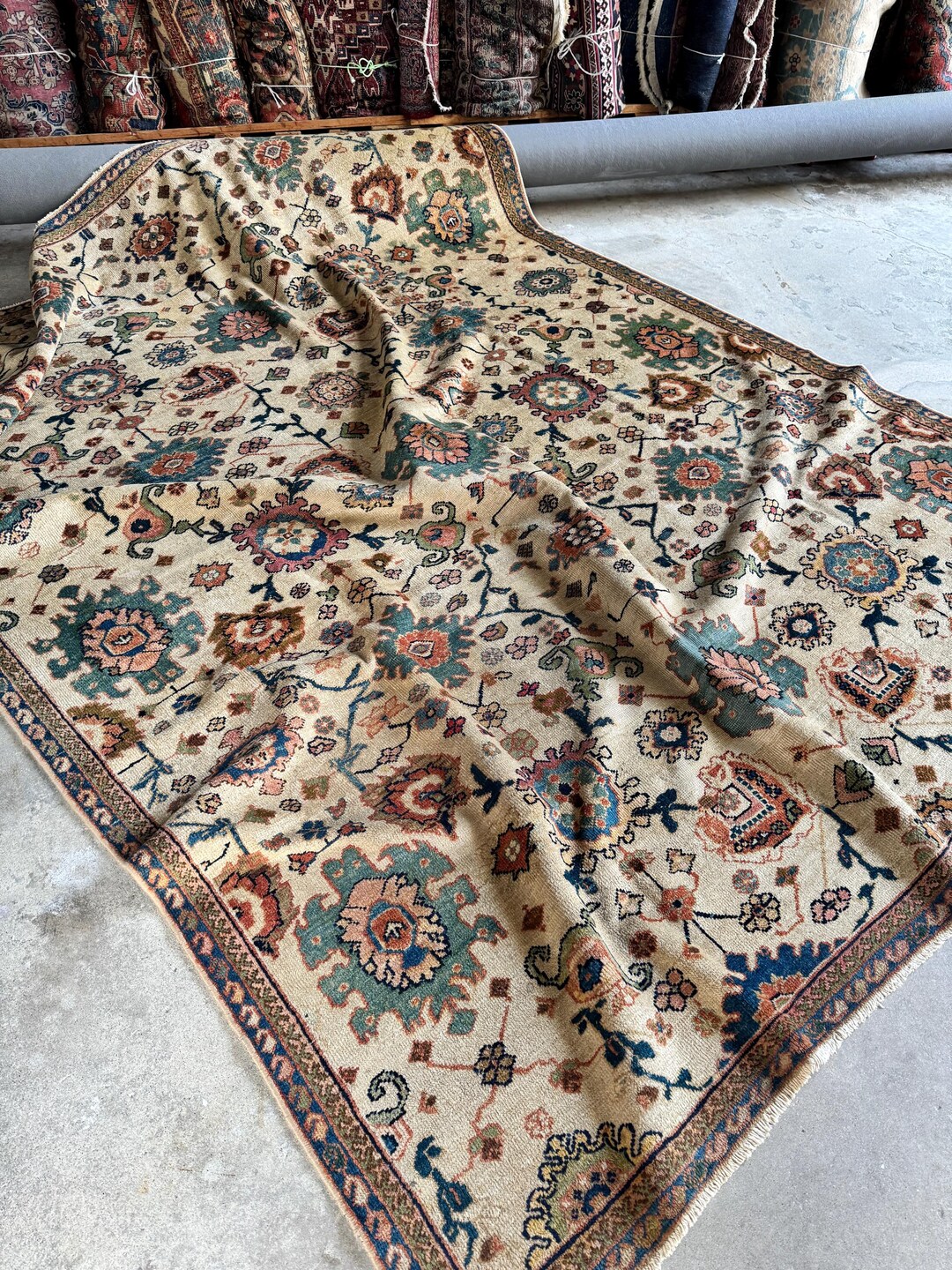 7'9 X 10'1 Antique Wool Rug / Large Ivory Colored Rug / Handmade Area ...
