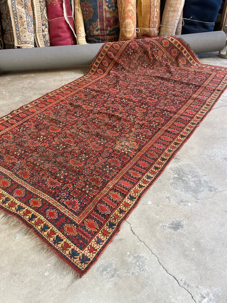 Large Antique Rug Floral Design 5x10 Worn Antique Rug | Soft Colored Large Vintage Rug ...