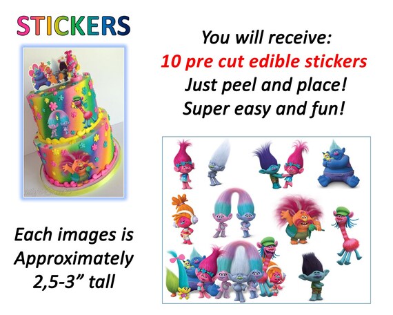 Troll PRE CUT Edible Cake Stickers Characters Topper Sides