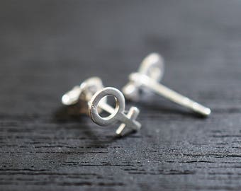 Female Symbol Earrings ,Feminist Stud Earrings, Girl Power Stud,925 Sterling Silver,Sex Symbol Stud ,Minimal Stud, Superwomen Studs L-SGM025