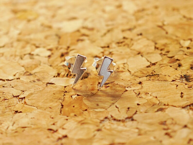 Lightning Bolt Stud Earrings 925 Sterling Silver Etsy