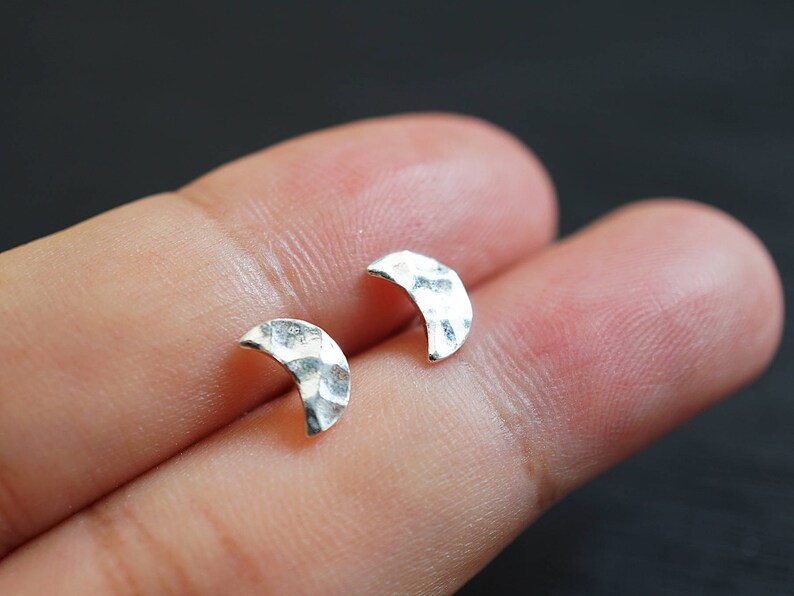 Moon studs Lunar half moon earrings Moon Post Earrings Mini Moon earrings Hammered Sterling silver Small Moon Stud Tiny Moon Studs L-STM004