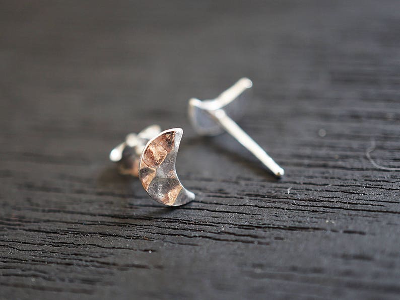 Moon studs Lunar half moon earrings Moon Post Earrings Mini Moon earrings Hammered Sterling silver Small Moon Stud Tiny Moon Studs L-STM004