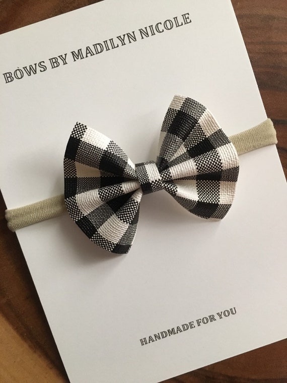 Buffalo Plaid Hair Bow Faux Leather Baby Bows Toddler Hair Bows Baby Girl Bows Newborn Headband Silver Glitter