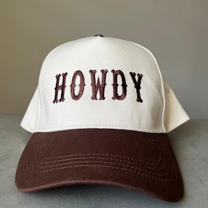 Brown howdy trucker hat, embroidered western hat, 2 tone trucker hat, cute hat for mom, 2 tone trucker hat, gift for cowgirl