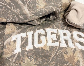 Vintage camo custom hoodie.  custom woodsy camo Embroidered hoodie , Custom varsity Embroidery Fall aesthetic Hoodie,