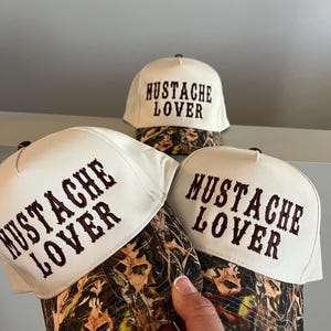 Mustache lover trucker hat, embroidered mustache hat, light camo hat, country style camo brim hat, cute wester trucker hat, camo girl hat imagem 10