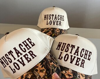 Mustache Lover Trucker Hat, Embroidered Mustache Hat, Light 