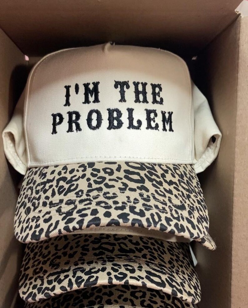 I’m the problem trucker hat, embroidered camo hat, 2 tone camo hat, camo problem hat, cute hat for concert, camo girl hat, trendy camo hat Leopard Brim