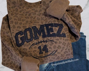 cheetah embroidered football mom sweatshirt, Game day Fashion crewneck, custom glitter sports crewneck,  sports name and number shirt,