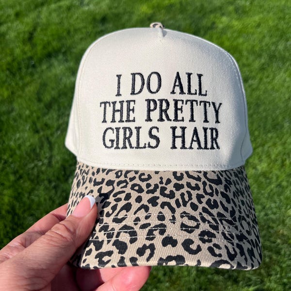 Pretty girls hair trucker hat, embroidered hair artist hat, beauty industry gift, cute leopard hat, cute custom embroidered hat, leopard