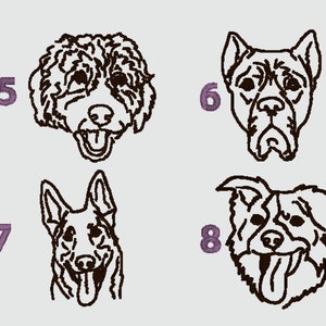 May include: A set of four black and white line drawings of different dog breeds. The drawings are numbered 5 through 8.