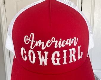 Country Fan trucker hat,  american cowgirl hat, red hat for women, western style embroidered hat. Southern fashion cap, Red cowgirl hat