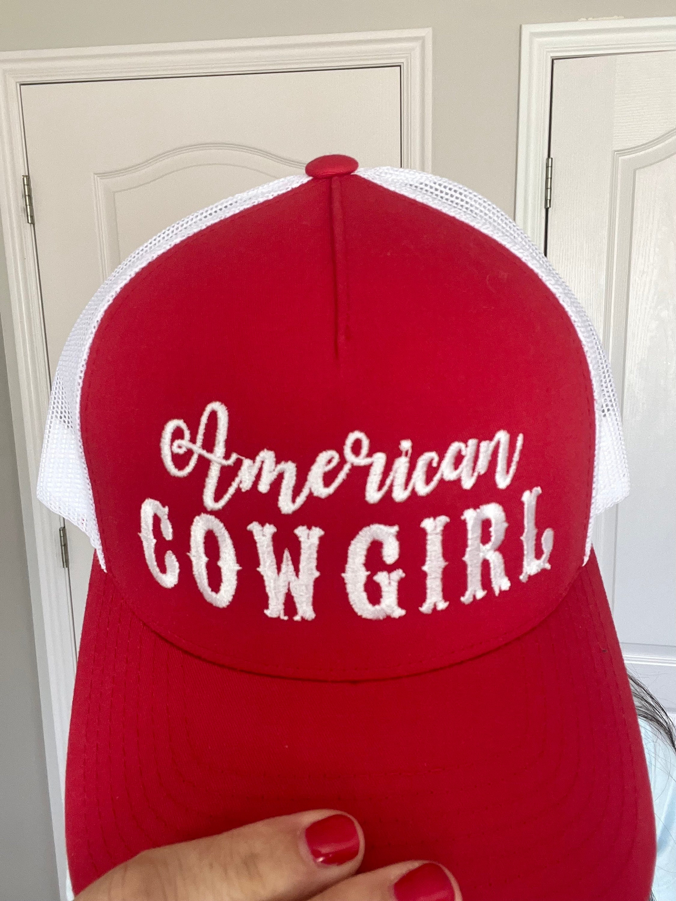 Western “MAMA” Trucker Hat Red Turquoise Patch | Cowgirl Boutique Snapback | NWT Light Beige & White Trucker Hat – Cowhide “mama” Design With  main image 4