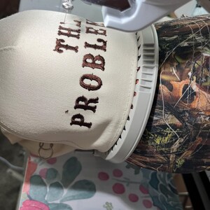 I’m the problem trucker hat, embroidered camo hat, 2 tone camo hat, camo problem hat, cute hat for concert, camo girl hat, trendy camo hat image 8