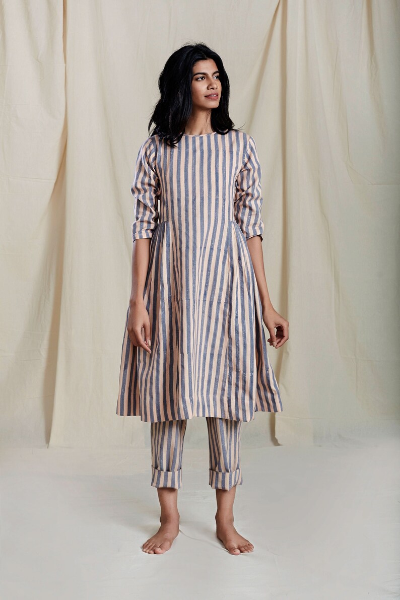 Stripe Dress A-line dress Organic Comfortable Style New Collection Anti-fit Pastel Color Dress knee length DressSummer dressbeach