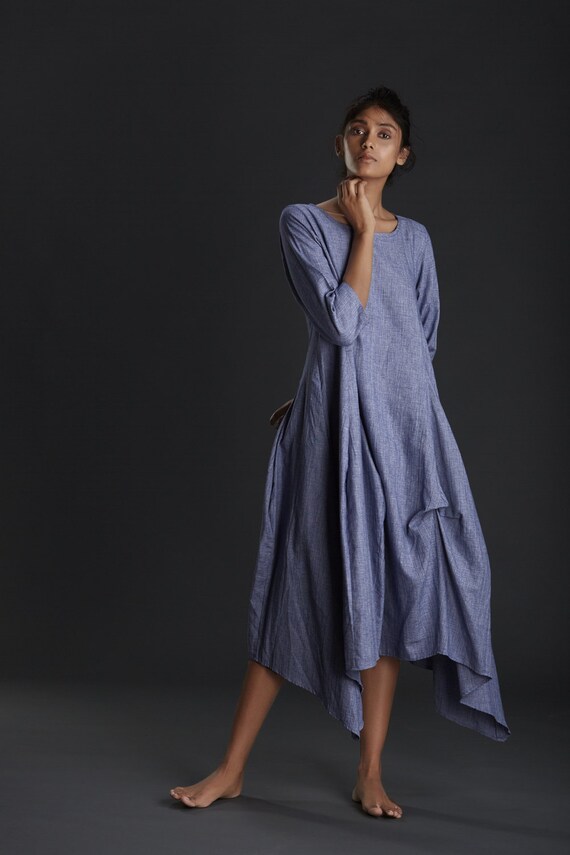 Blue Summer Dress long maxi blue cotton dress handmade Etsy