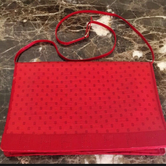 Vintage Fendi Red FF Logo Canvas & Leather Crossbo