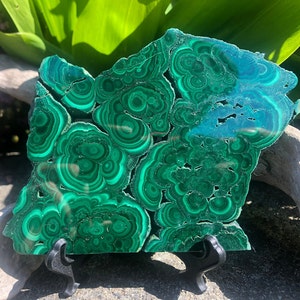 Superbe plaque de présentation en malachite de haute qualité