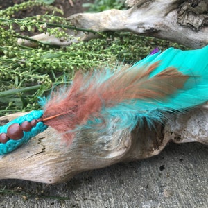 Teal Goose Feather And Pearl Cleansing Wand