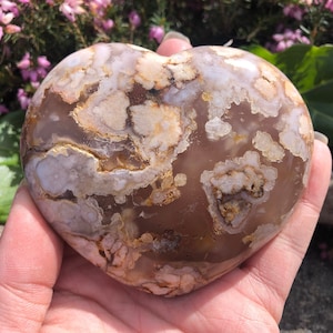 Large Beautiful Flower Agate Heart