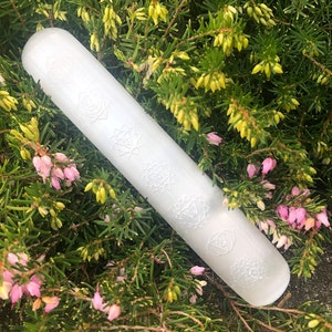 1 pc Beautiful Carved Chakra Symbol Selenite Massage Wand