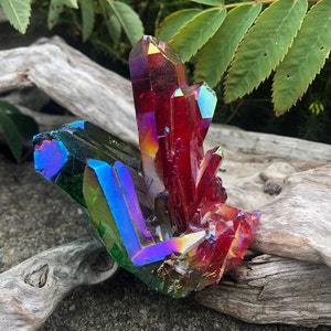 Stunning Red And Green Flame Aura Quartz Cluster