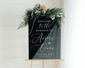 Acrylic Script Wedding Welcome Sign, Modern Event Decor, Clear, Frosted, Opaque, Painted Back, Custom, Script, Hand Lettered, Names - DAISY