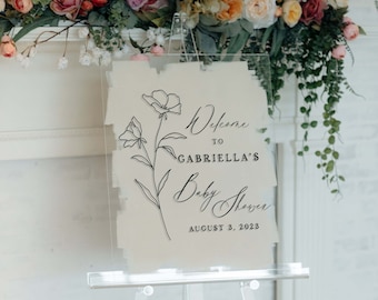 Acrylic Baby Shower Welcome Sign, Modern Party Decor, Clear, Frosted, Opaque, Painted Back, Custom, Hand Letter, Script - WILDFLOWER
