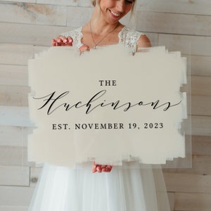 Acrylic Family Name Sign, Last Name with Date, Modern Decor, Clear, Frosted, Opaque, Painted Back, Custom, Script, Hand Lettered - POPPY