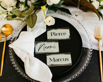 Acrylic Placecards with Painted Edge, Modern Calligraphy Seating Cards, Wedding Placecards