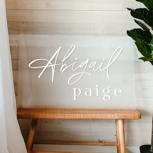 Baby Girl Name Script | Custom Nursery Decor, Painted Back Acrylic with Hanging Holes & Standoffs, Baby Room, Hand Lettering, Modern Sign