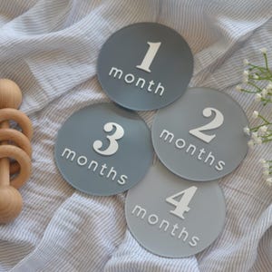 4" Monthly Baby Milestone Markers  | Name Plate, Hello World, Bump Update - Acrylic Discs, Ombre Colors, Baby's First Year, Newborn Gift