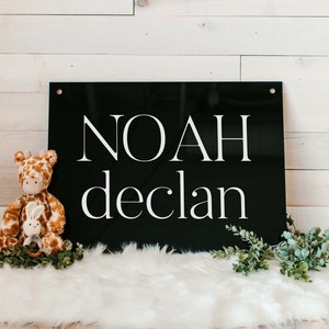 Baby Boy Name Sign | Custom Nursery Decor, Acrylic Art with Hanging Holes & Hardware Standoffs, Clear, Painted, Frosted, Modern Baby Room
