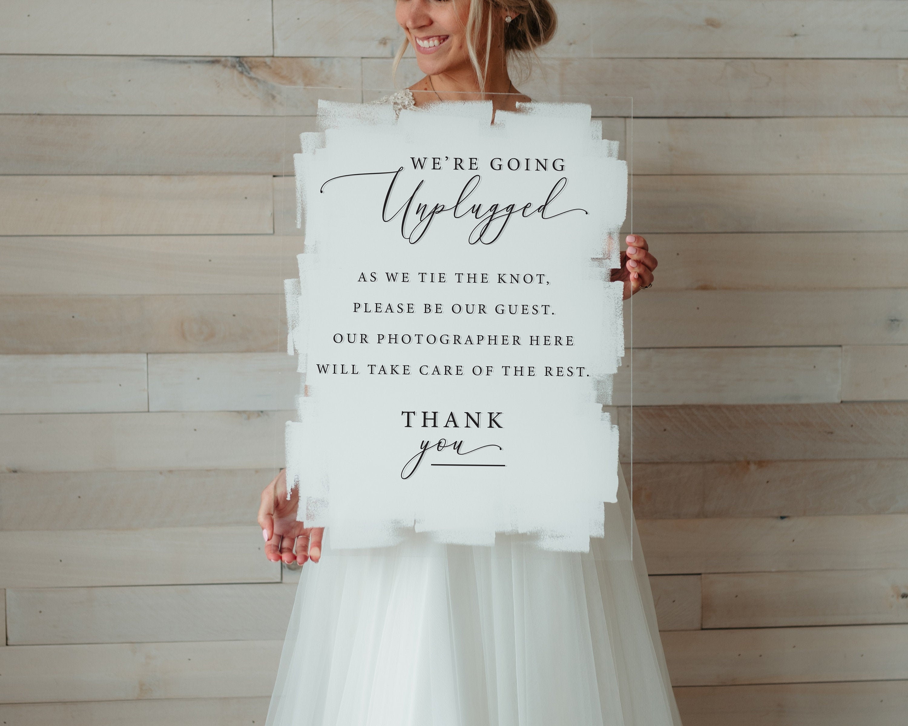 Acrylic Wedding Unplugged Ceremony Sign, Thank You, Modern Decor, Clear, Frosted, Opaque, Painted Back, Custom, Hand Letter, Script - DAISY