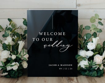 Acrylic Wedding Welcome Sign, Personalized Bride and Groom, Modern Decor, Clear, Frosted, Opaque, Painted , Custom, Script - CLEMATIS