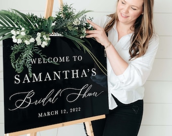 Acrylic Bridal Shower Welcome Sign, Modern Decor, Clear, Frosted, Opaque, Painted Back, Custom, Hand Letter, Script, Bride to Be - COSMOS