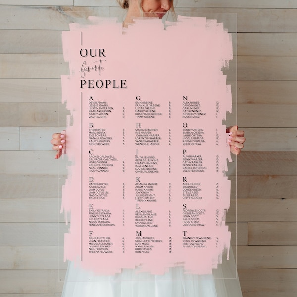 Acrylic Seating Chart Our Favorite People, Alphabetical Guest List, Wedding Seating Chart, Seating Chart Sign, Custom Wedding Decor - AZALEA