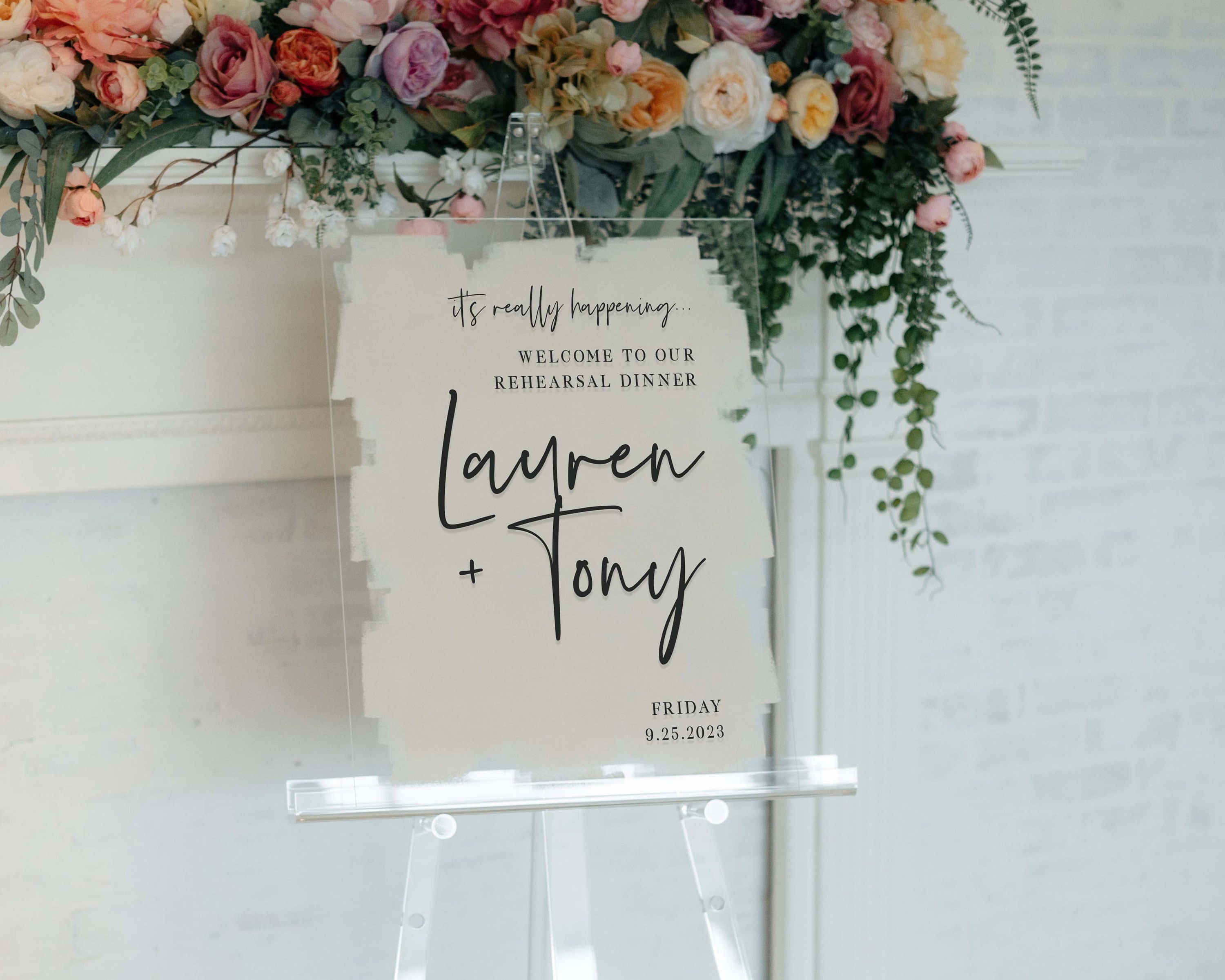 Acrylic Rehearsal Dinner Welcome Sign, Modern Event Decor, Clear, Frosted, Opaque, Painted, Customized, Script, Hand Lettered - FERN