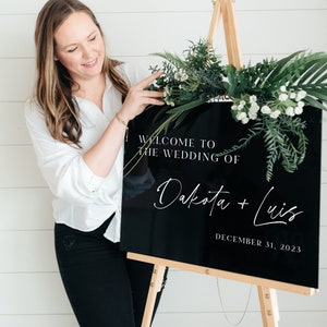 Acrylic Wedding Welcome Sign, Party Starts Now, Bride and Groom, Modern Decor, Clear, Frosted, Opaque, Painted , Custom, Script - SUNFLOWER