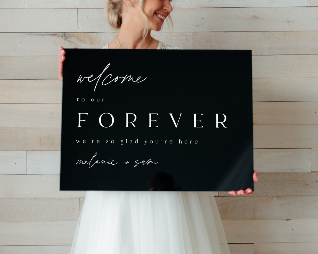Acrylic Forever Wedding Welcome Sign, Couples Name, Handwritten Script ...