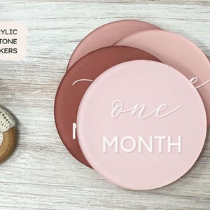 4" Monthly Milestone Markers  | Name Plate, Hello World, Bump Update - Acrylic Discs Baby Girl Pink Ombre, Baby's First Year, Newborn Gift