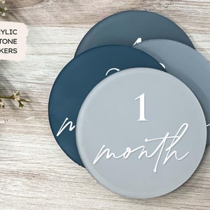 4" Monthly Milestone Markers  | Name Plate, Hello World, Bump Update - Acrylic Discs Baby Boy Blue Ombre, Baby's First Year, Shower Gift