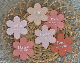 Retro Daisy Monthly Milestone Markers | Acrylic Baby Girl Gift