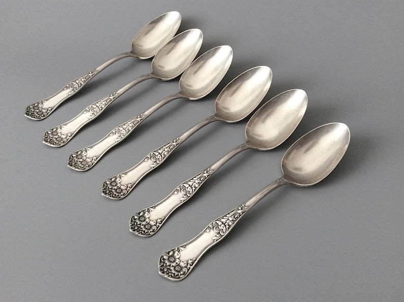 6 Antique 1890s Silver Plated Tea Desert Spoons
