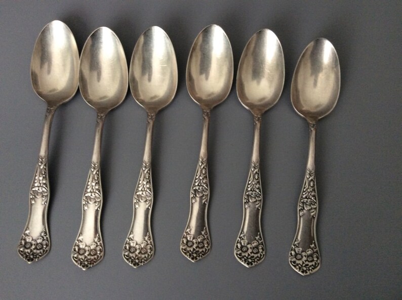 6 Antique 1890s Silver Plated Tea Desert Spoons
