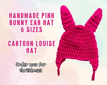 HANDMADE Crochet Pink Bunny Louise Baby Hat | Crochet | 6 Sizes | Made To Order | Photoshoot Prop | Burgers