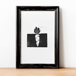 Linograbado artesanal A5 "Zanahoria" - Tarjeta - Póster con ilustración vegetal