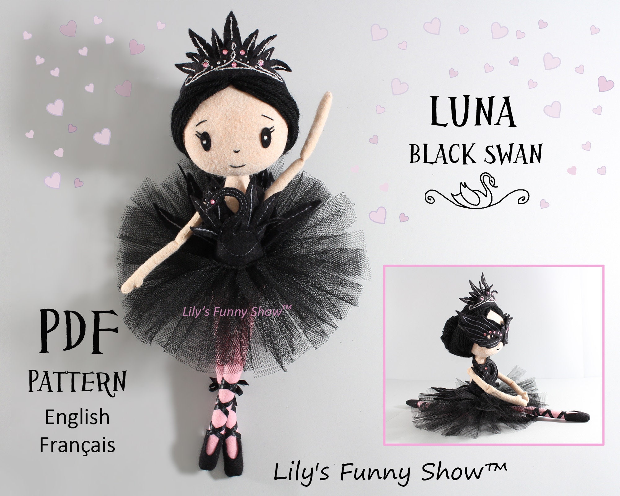 Felt PDF Pattern Black Swan Ballerina Felt Doll Etsy